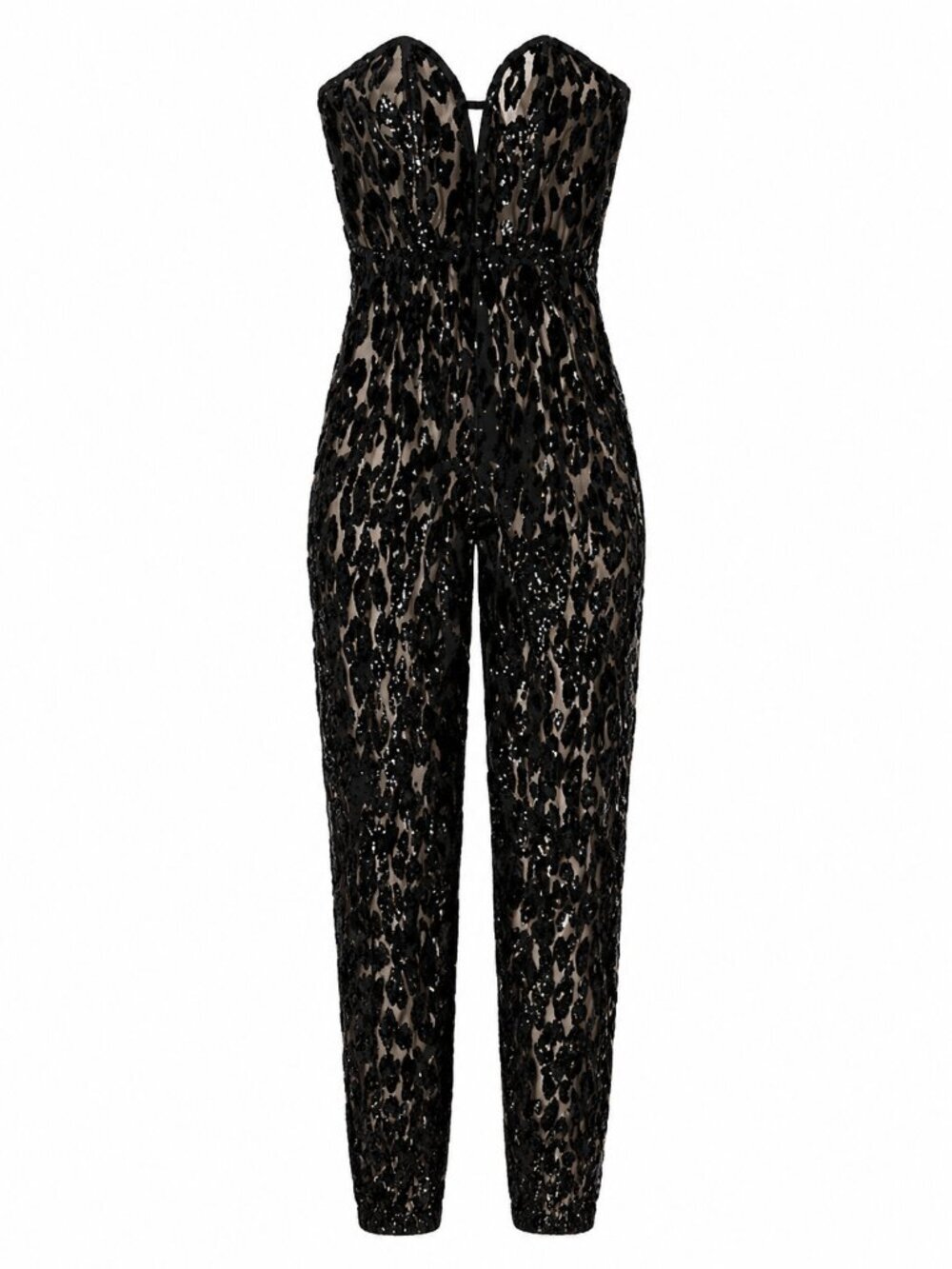 New! Victoria’s Secret Black Velvet Leopard Strapless Jumpsuit Small 8389